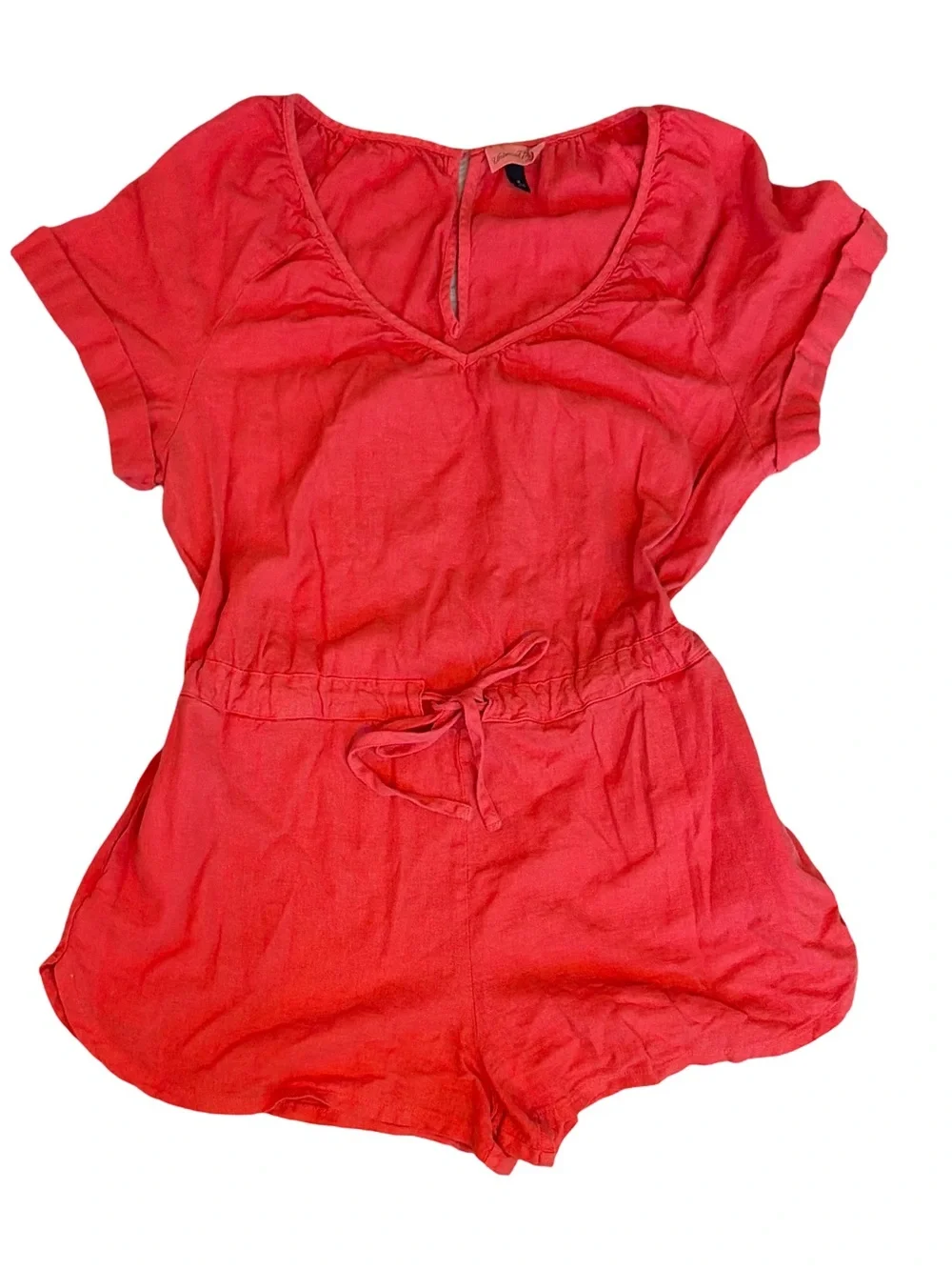 Linen Blend Coral Pink Romper